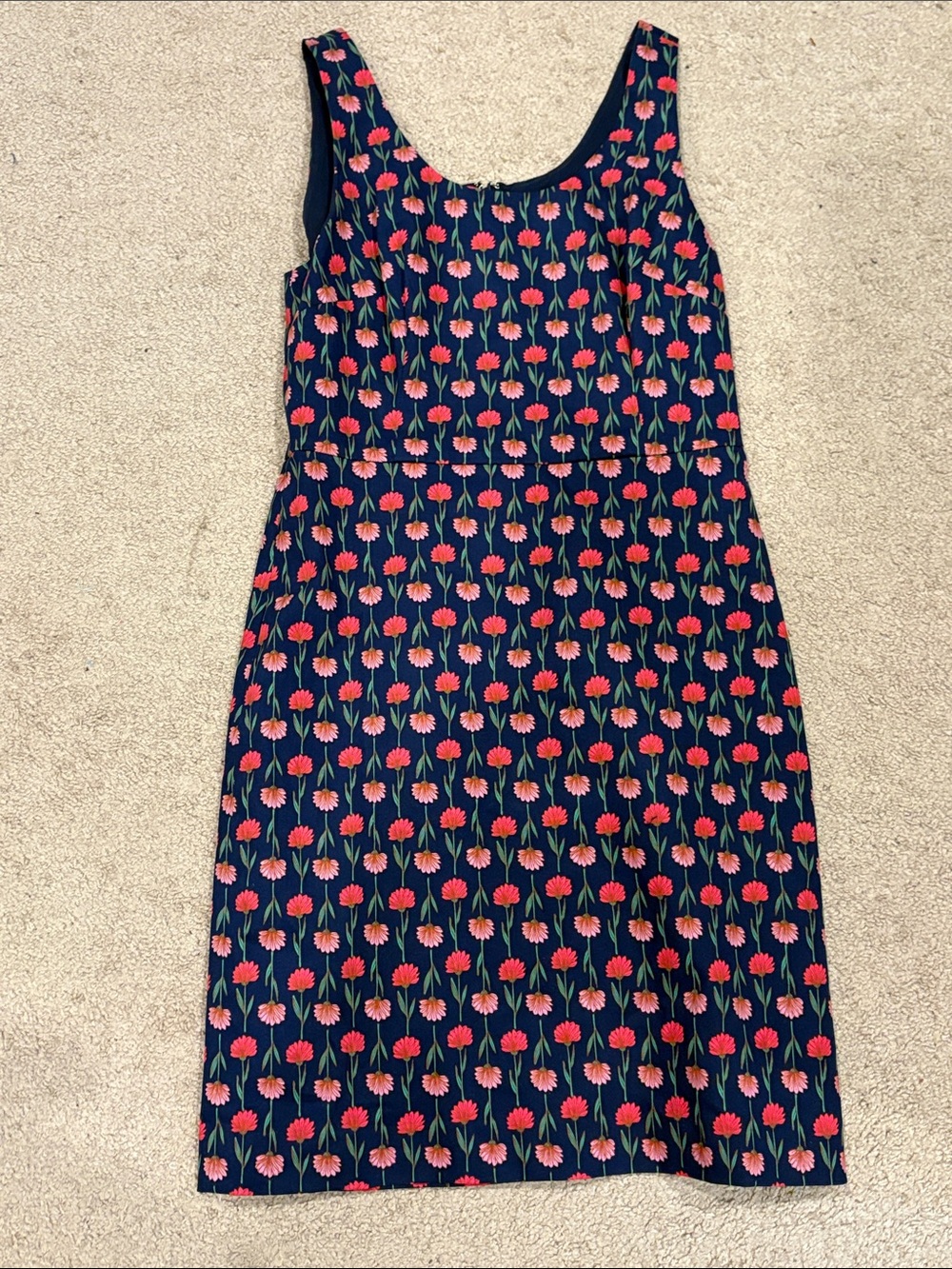 J Crew Navy Sleeveless Floral Sheath Dress with Pink Flowers